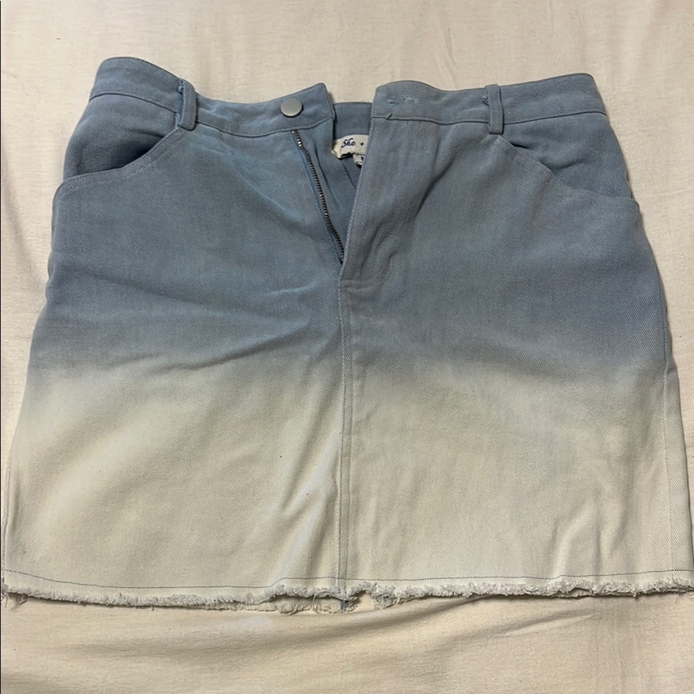 Gradient Blue and White Denim Skirt